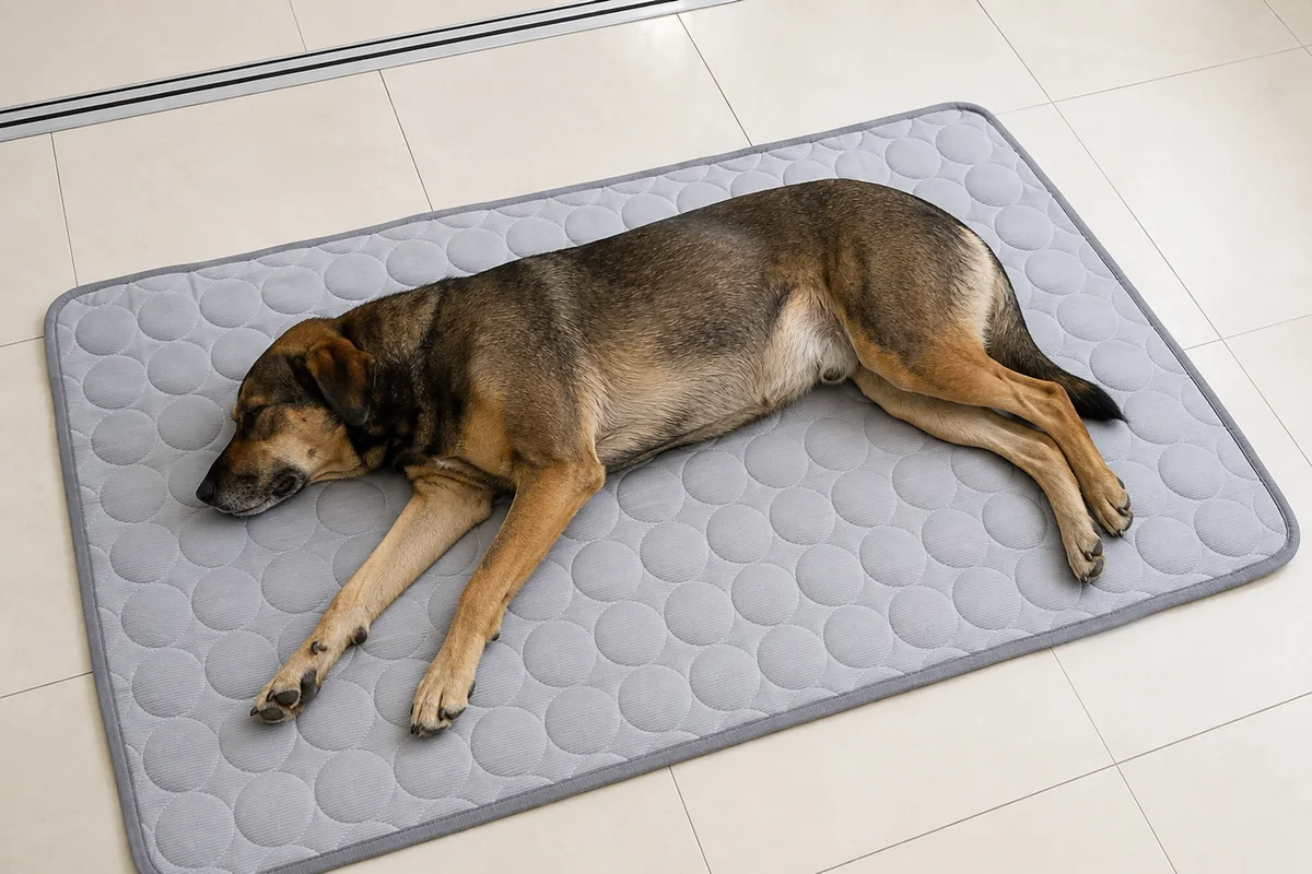 Cão grande esticado no tapete gelado tamanho GG, de 150 por 100 cm