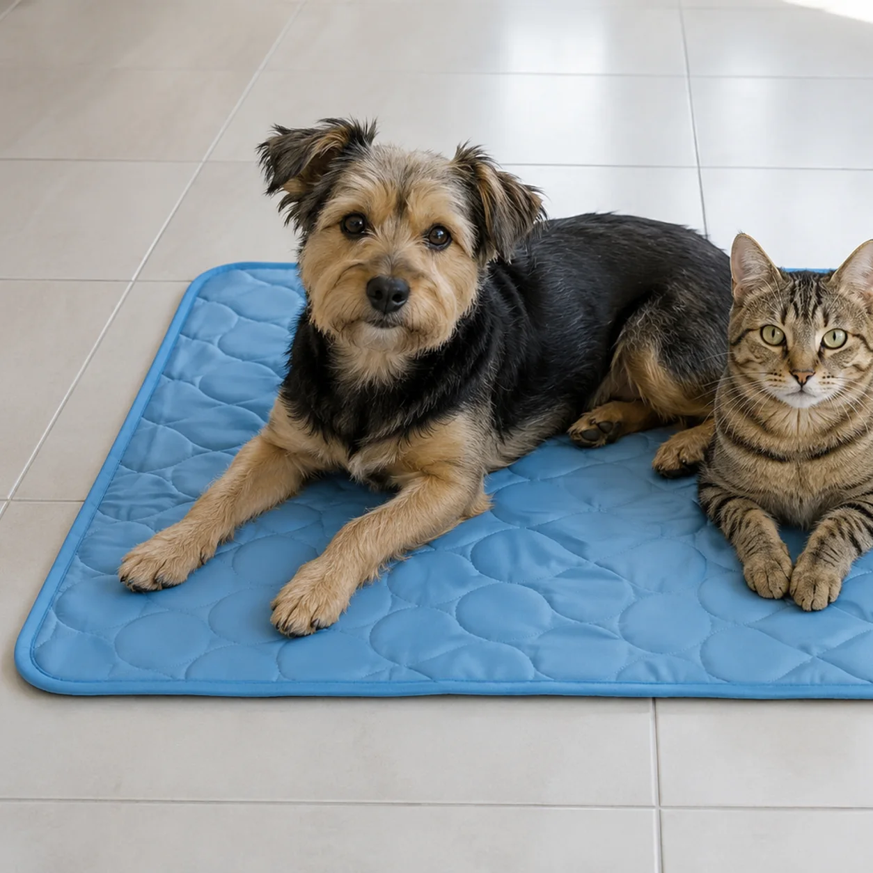 Um cachorro e um gato juntos no mesmo tapete gelado Frimouf Ice